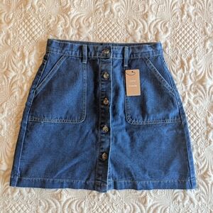 SHEIN Dark Blue Button-Front Denim Mini Skirt